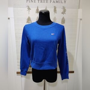 Tommy Jeans Royal Blue Cropped Sweatshirt - Sleeve Logo - Women’s Small
